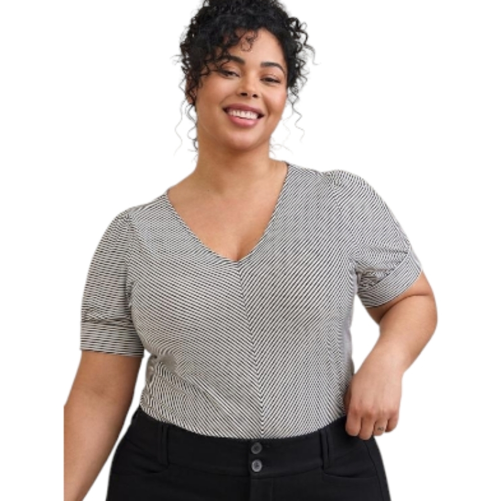 Torrid Black and White Striped Blouse